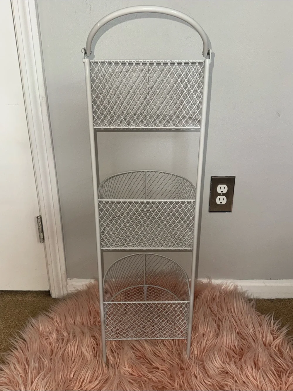 Like new, light grey 3 tier metal storage organizer